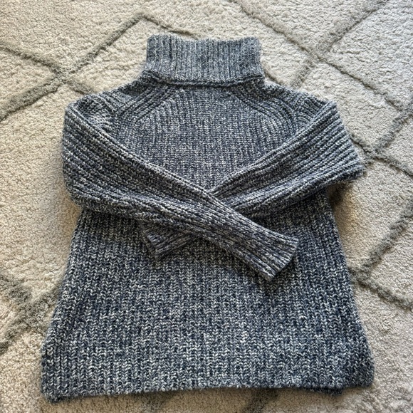 J Crew Point Sur chunky knit turtleneck sweater blue white semi cropped XS - Picture 5 of 6